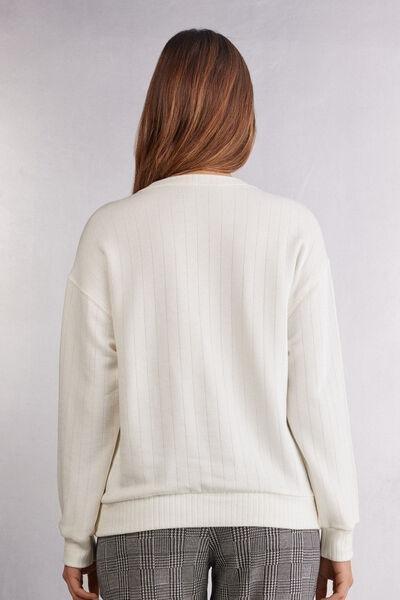 Cream Royal Elegance Textured Ribbed Sweater, , large image number 3