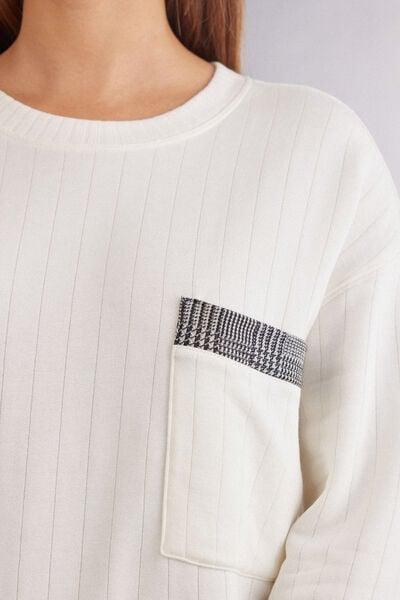 Cream Royal Elegance Textured Ribbed Sweater, 5601_730I, large image number 5