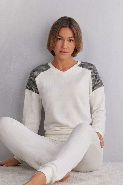 Cream Ribbed Casual Top, , large image number 1