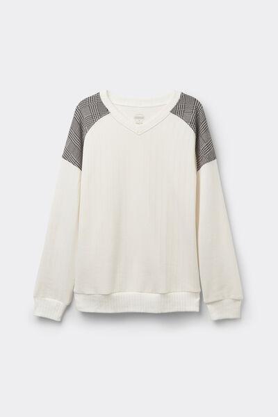 Cream Ribbed Casual Top, , large image number 2