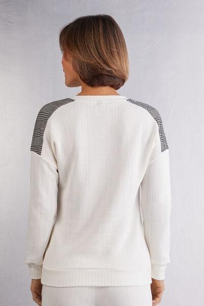 Cream Ribbed Casual Top, , large image number 3
