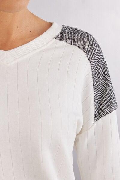 Cream Ribbed Casual Top, 5601_730I, large image number 5