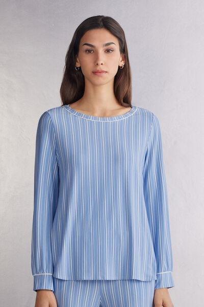 Blue Oxford Stripes Boat-Neck Top, , large image number 0