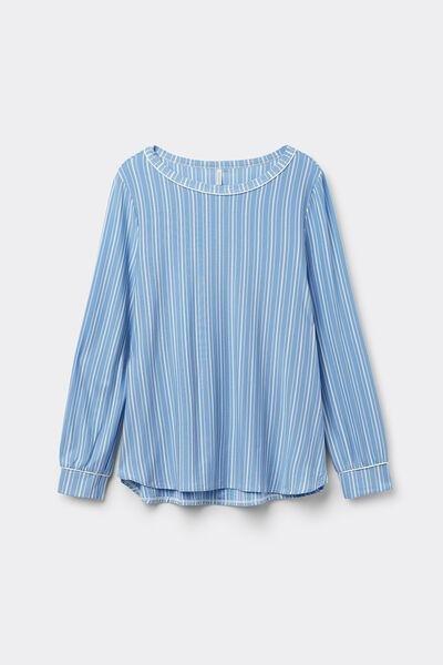 Blue Oxford Stripes Boat-Neck Top, , large image number 1