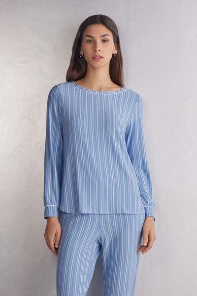Blue Oxford Stripes Boat-Neck Top, , large image number 2