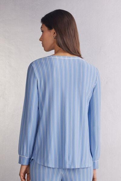 Blue Oxford Stripes Boat-Neck Top, , large image number 3