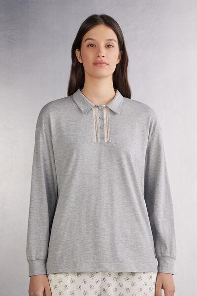 Grey Long-Sleeved Polo Top, , large image number 0