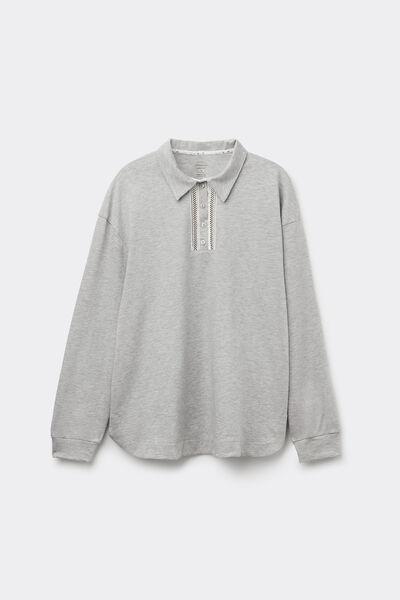 Grey Long-Sleeved Polo Top, , large image number 1