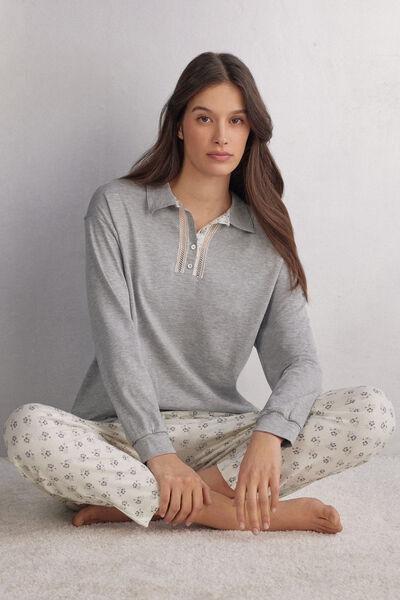 Grey Long-Sleeved Polo Top, , large image number 2
