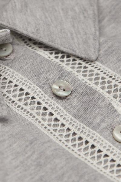 Grey Long-Sleeved Polo Top, Light Grey Blend, large image number 4