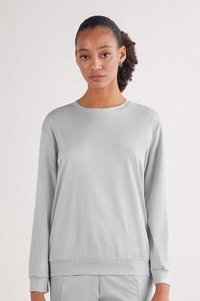Grey Long-Sleeved Elevated Cotton Top, 5601_946J, medium