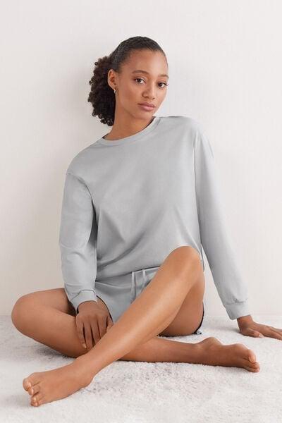 Grey Long-Sleeved Elevated Cotton Top, 5601_946J, large image number 1