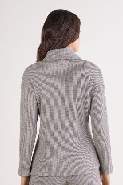 Grey Tricot-Effect Viscose Cardigan, 5601_043K, large image number 3