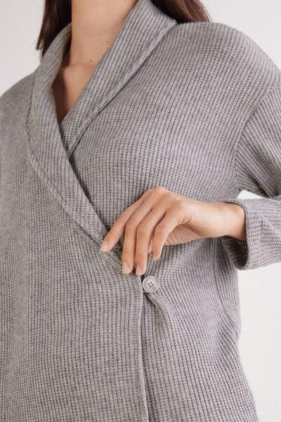 Grey Tricot-Effect Viscose Cardigan, 5601_043K, large image number 7