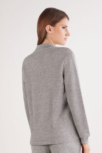 Grey Tricot-Effect V-Neck Viscose Sweater, 5601_043K, large image number 3