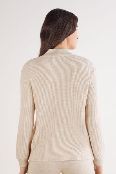 Beige Tricot-Effect V-Neck Viscose Sweater, 5601_044K, large image number 3