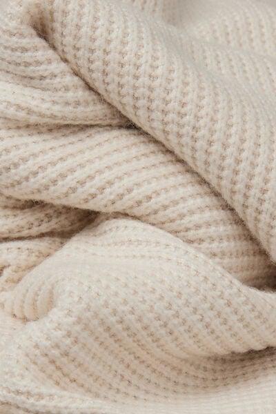 Beige Tricot-Effect V-Neck Viscose Sweater, 5601_044K, large image number 4