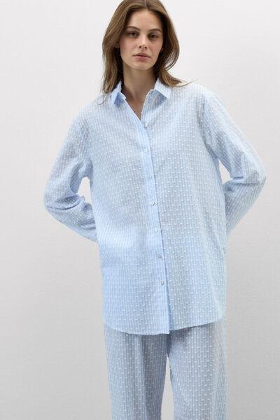 Blue Romantic Stripes Plumetis Cotton Canvas Shirt, 5601_117K, large image number 1
