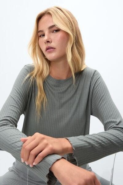 Green Soft Ribs Long-Sleeved Modal Top, 5601_190K, medium