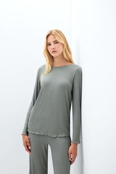 Green Soft Ribs Long-Sleeved Modal Top, 5601_190K, large image number 1