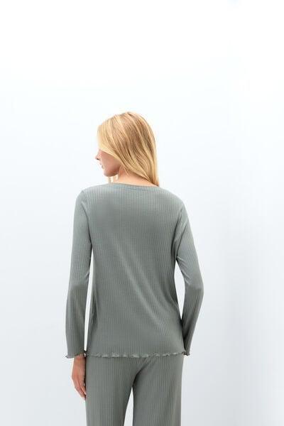 Green Soft Ribs Long-Sleeved Modal Top, 5601_190K, large image number 2