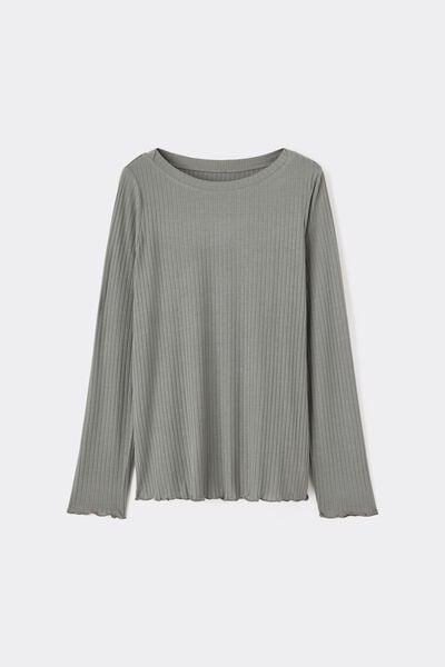 Green Soft Ribs Long-Sleeved Modal Top, 5601_190K, large image number 3