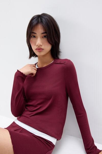 Red Long Sleeve Crew Neck Modal Top, 5601_181K, medium