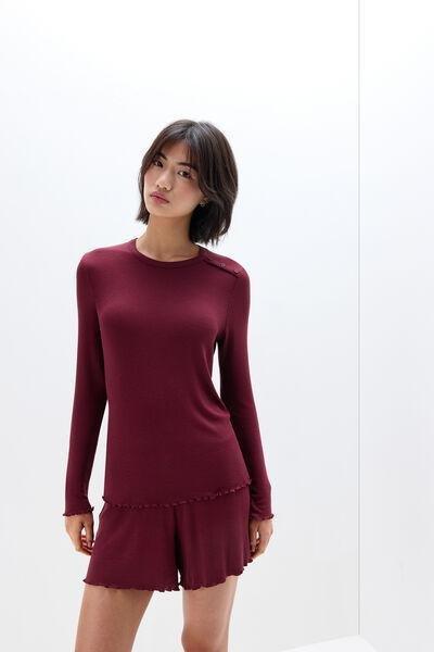 Red Long Sleeve Crew Neck Modal Top, 5601_181K, large image number 1