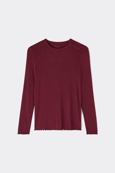 Red Long Sleeve Crew Neck Modal Top, 5601_181K, large image number 3