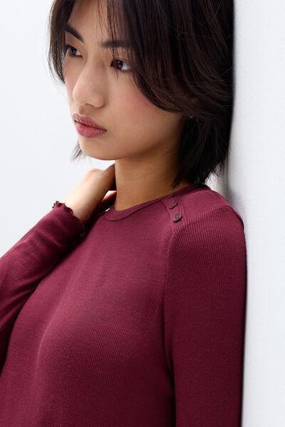 Red Long Sleeve Crew Neck Modal Top, 5601_181K, large image number 4
