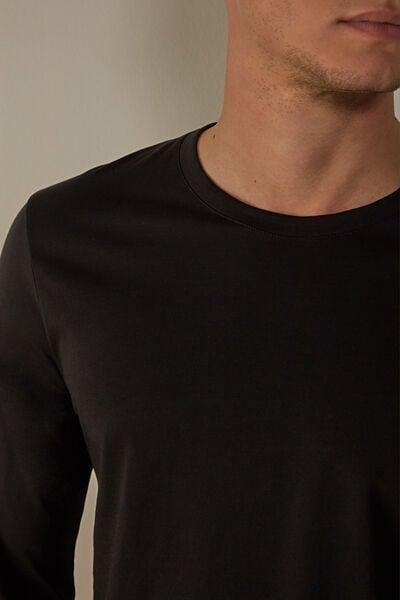 Black Long-Sleeve Supima Cotton Top, Black, large image number 6