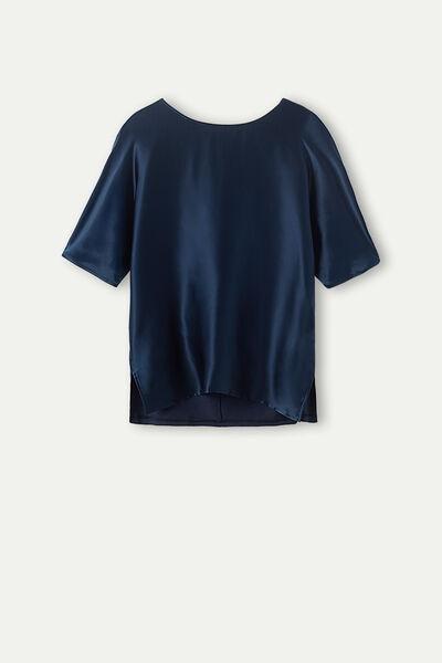 Blue Short-Sleeved Silk And Top, , large image number 2
