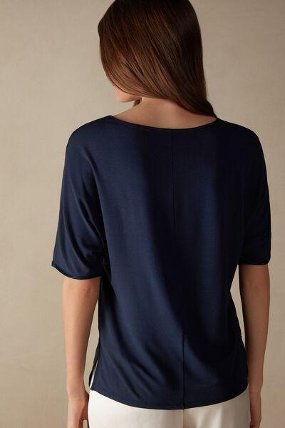 Blue Short-Sleeved Silk And Top, , large image number 3