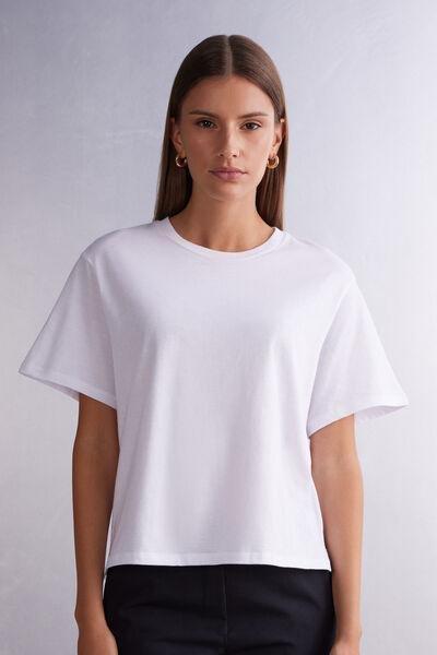 White Boxy Fit Short Sleeved Cotton Top, , large image number 0