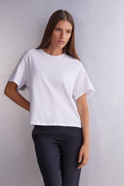 White Boxy Fit Short Sleeved Cotton Top, , large image number 1