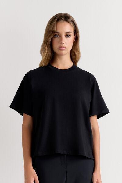 Black Boxy Fit Short Sleeved Top, Black, medium