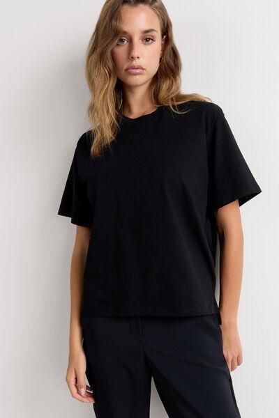 Black Boxy Fit Short Sleeved Top, Black, large image number 1