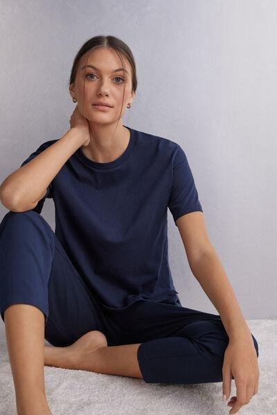 Navy Boxy Fit Short Sleeved Cotton Top, , large image number 1