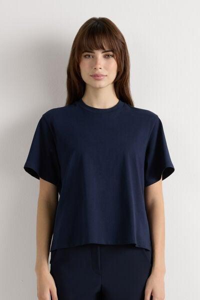 Navy Boxy Fit Short Sleeved Cotton Top, Intense Blue, medium