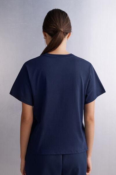 Navy Boxy Fit Short Sleeved Cotton Top, , large image number 3