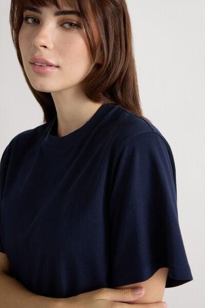 Navy Boxy Fit Short Sleeved Cotton Top, Intense Blue, large image number 5