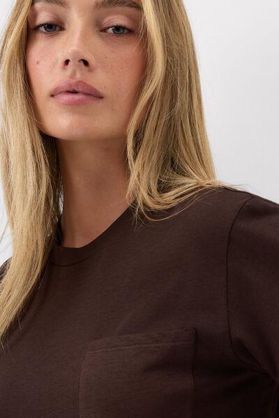 Mocha Brown Short-Sleeved Ultra fresh Cotton Top, 5601_705J, large image number 5
