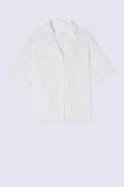 White Short-Sleeve Linen Shirt, , large image number 2