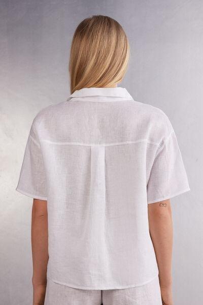 White Short-Sleeve Linen Shirt, , large image number 3