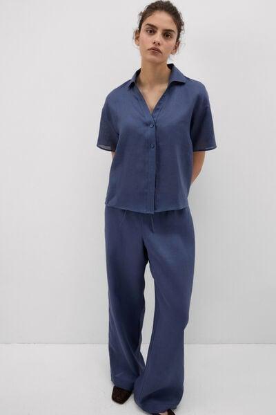 Blue The Pure Linen Short-Sleeved Plain-Weave Linen Shirt, 5601_167K, large image number 0