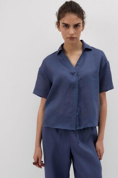 Blue The Pure Linen Short-Sleeved Plain-Weave Linen Shirt, 5601_167K, large image number 1