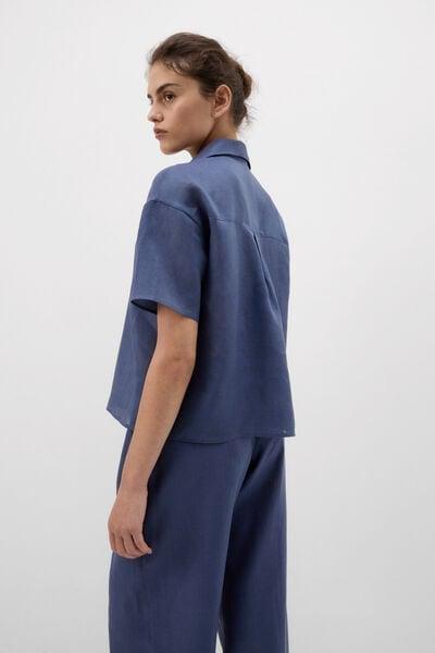Blue The Pure Linen Short-Sleeved Plain-Weave Linen Shirt, 5601_167K, large image number 2