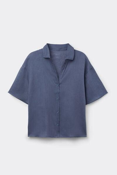 Blue The Pure Linen Short-Sleeved Plain-Weave Linen Shirt, 5601_167K, large image number 3