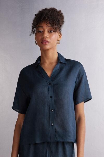 Navy Short-Sleeve Canvas Shirt, , large image number 0