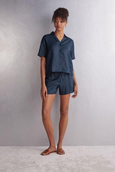 Navy Short-Sleeve Canvas Shirt, , large image number 1